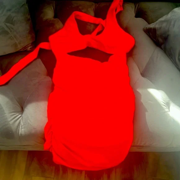 strapless open back dress Lipstick Red V Neck Pia Bandage Dress
